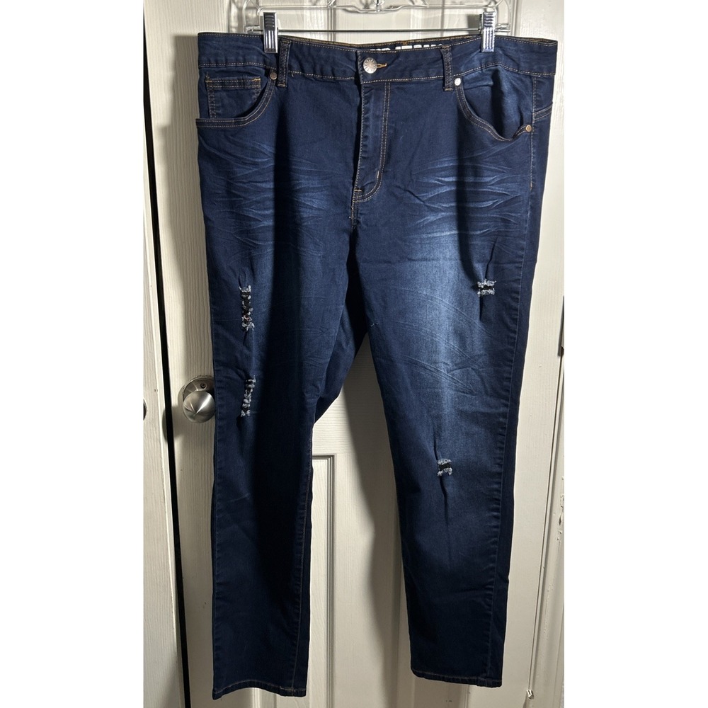 VIP Jeans Women's Plus Size 20W Dark Wash Distressed Skinny Ankle Stretch